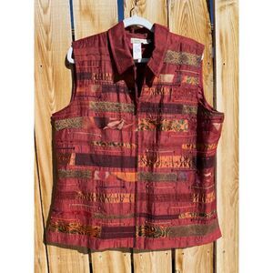Vintage Coldwater Creek Women's Multicolor Patchwork Embroidered Indian Vest L